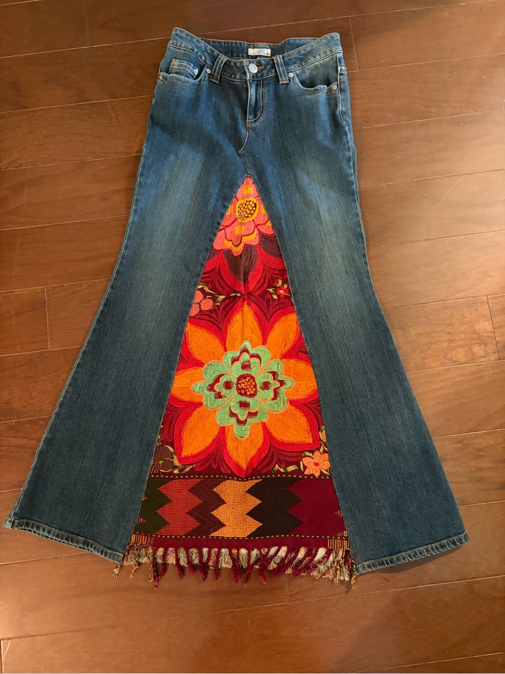 So Wear It Declare It Denim Flare Skirt with Bright Floral Inset